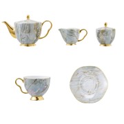 Afternoon Tea Set Marble Pattern 15-Piece Ceramic Bone China Teaware Coffee Cup and Saucer Set