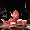 Bone China Coffee and Tea Set with Enamel Cup and Saucer Vintage Model Royal Pattern, 15-Piece