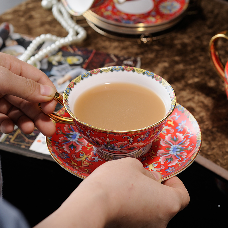 ボーンチャイナ コーヒー&ティーセット エナメルカップ&ソーサー ヴィンテージモデル ロイヤル柄 15点セット