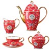 Bone China Coffee and Tea Set with Enamel Cup and Saucer Vintage Model Royal Pattern, 15-Piece