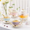 Elegant Bone China Tea Set with Glass Teapot, Infuser, Warmer, Coffee Cups, and Saucer - 10 Pieces