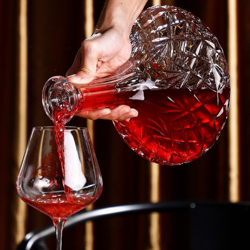 뚜껑이 있는 와인 디켄터 평평한 바닥 디켄터 크리스탈 유리 와인 용기