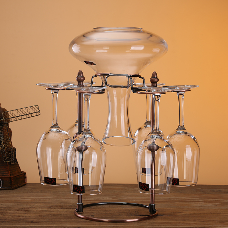 Wine Decanter with Six Wine Glass and Electroplated Iron Rack Combination Set of 8