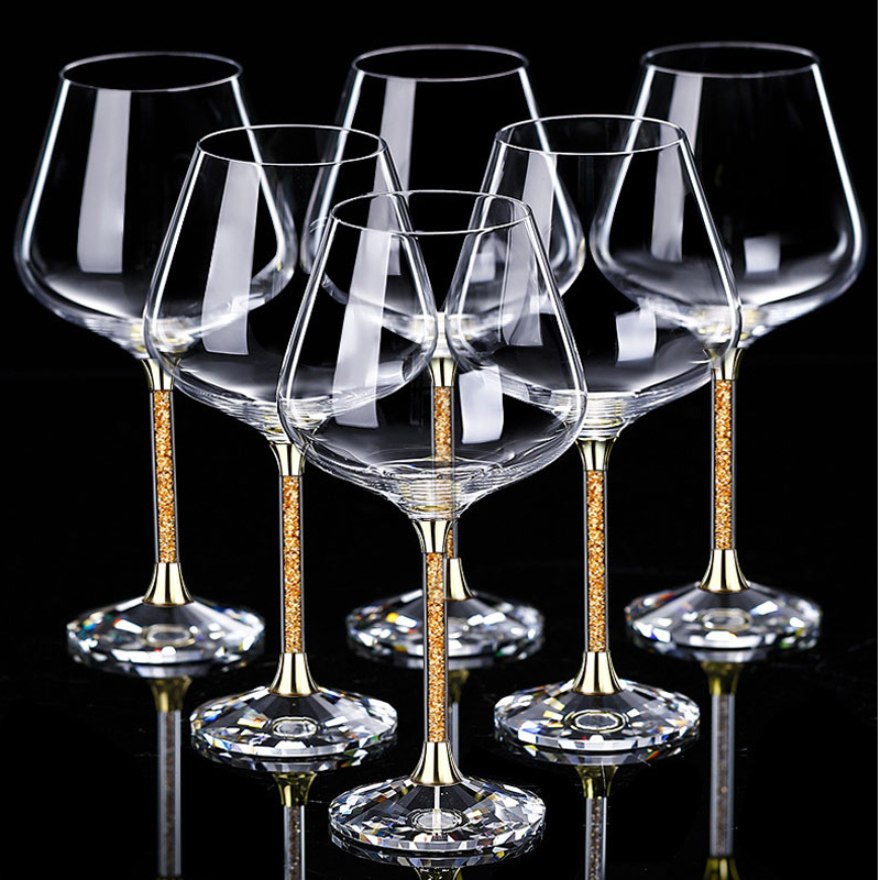 버건디 와인 잔 세트 골드 다이아몬드 크리스탈 와인 잔 세트(디캔터 포함)