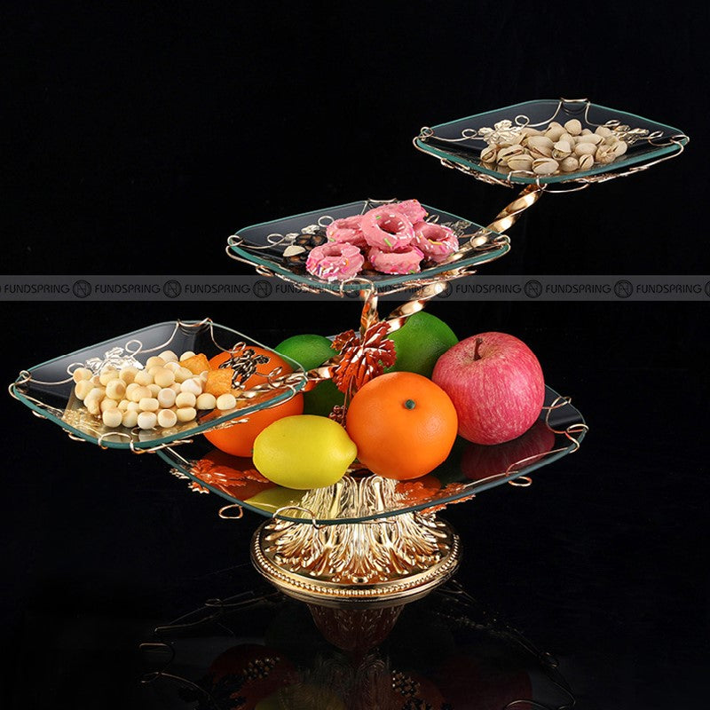 Crystal Glass Wrought Iron 2-4 Tiered Stand Festival Snack Fruit Plate