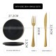 Ceramic Round Plate With Golden Edge Frosted Black Plates Flat Plates
