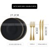 Ceramic Round Plate With Golden Edge Frosted Black Plates Flat Plates