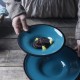 Blue Glazed Straw Hat Plate Ceramic Peacock Blue Shallow Soup Plate