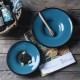 Blue Glazed Straw Hat Plate Ceramic Peacock Blue Shallow Soup Plate