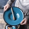 Blue Glazed Straw Hat Plate Ceramic Peacock Blue Shallow Soup Plate