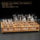 Crystal Glass Wine Dispenser Set Chinese Baijiu Cups with Scale and Wooden Rack