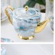 Elegant Bone China Tea Set with Saucers, Electric Blue Marble Pattern, and Coffee Cups - 15 Pieces