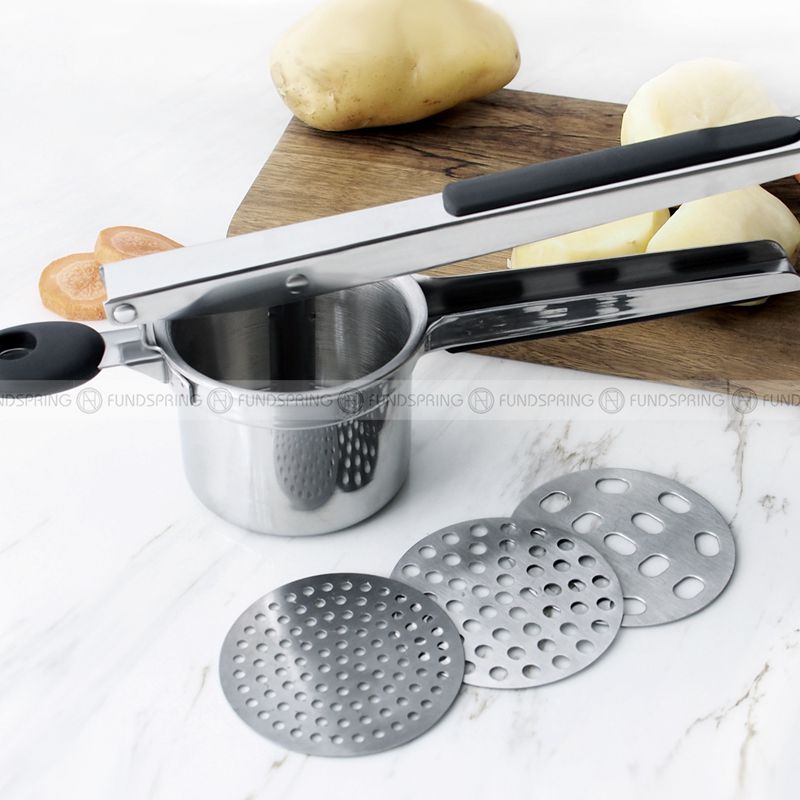 Silicone Handle Potato Puree Press with 3 Filter Holes - Mashed Potato Maker