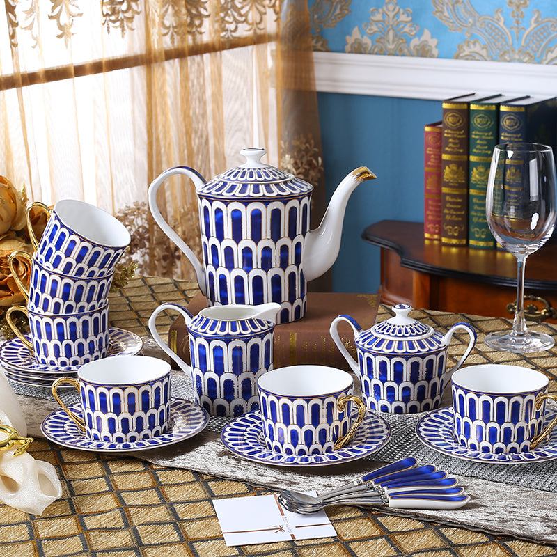 European Ceramic Tea Set - 15 Piece Bone China Coffee Cup and Saucer Set