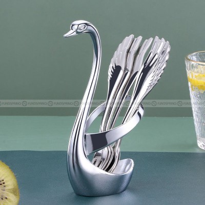 Stainless Steel Cutlery Set Swan Holder Fruit Fork Coffee Spoon Stainless Steel Cutlery Set Swan Holder Fruit Fork Coffee Spoon