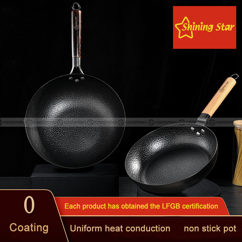 Uncoated Non-Stick Iron Skillet Wok Cast Iron Frying Pan Without Cover