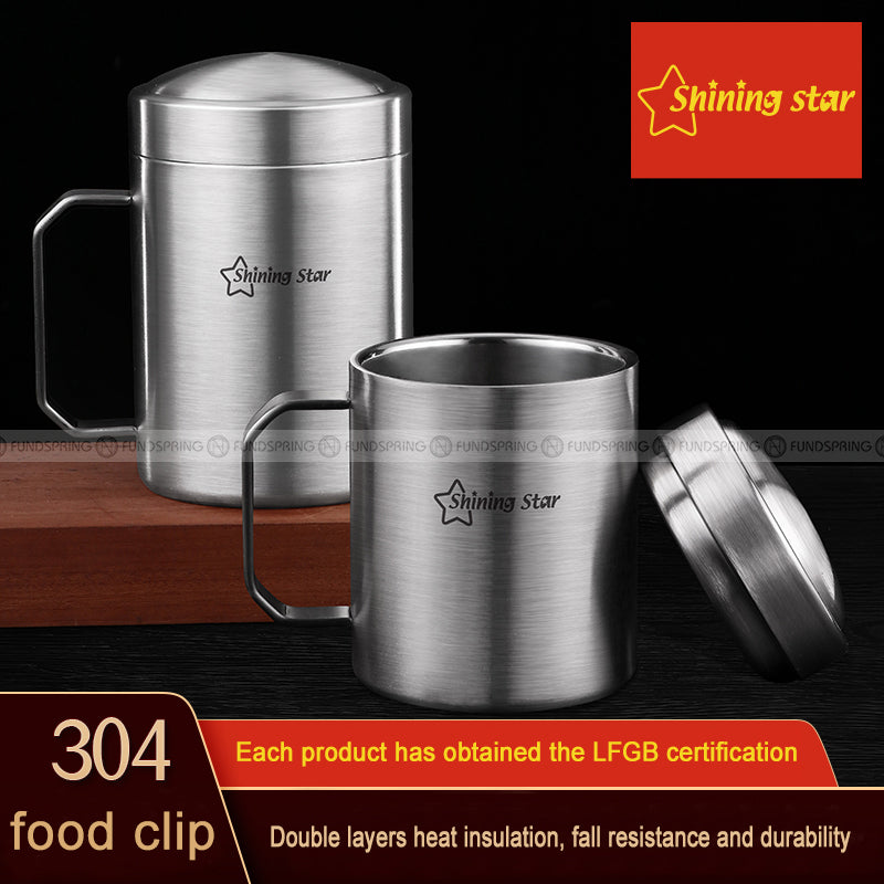 304 Stainless Steel Cup Anti-drop With Handle Lid Coffee Mug