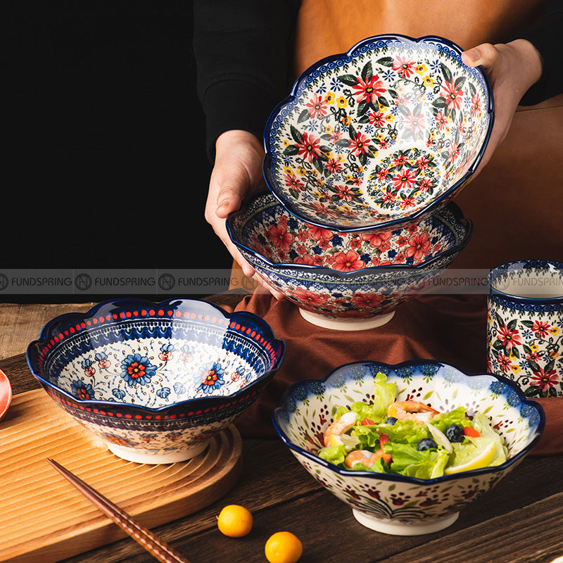 Creative Pastoral Tableware Ceramic Dinnerware Hat Shape Bowl 8.25"