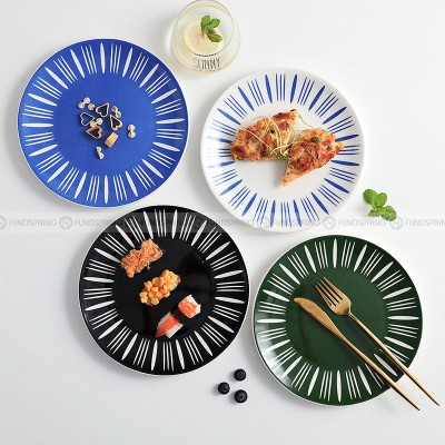 Nordic Ceramic Tableware Simple Line Pattern Disc Snack Dinner Plate Nordic Ceramic Tableware Simple Line Pattern Disc Snack Dinner Plate