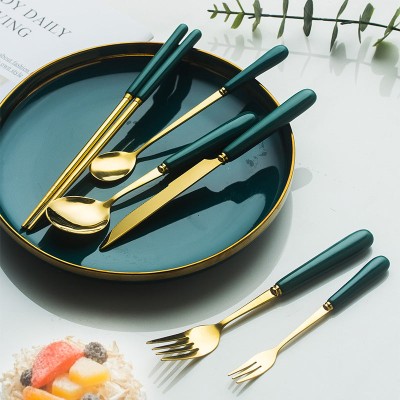 Modern Flatware Set Stainless Steel Gold Knife, Spoon, and Fork With Ceramic Handle Modern Flatware Set Stainless Steel Gold Knife, Spoon, and Fork With Ceramic Handle