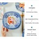 Japanese Blue and White Ceramic Square Dinner Plates 9" Set of 4