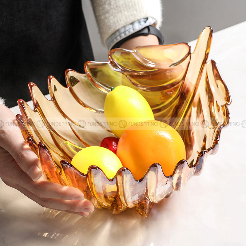 Large Size Fruit Punch Bowl Glass Serving Bowl Creative Feather Design Fruit Pot