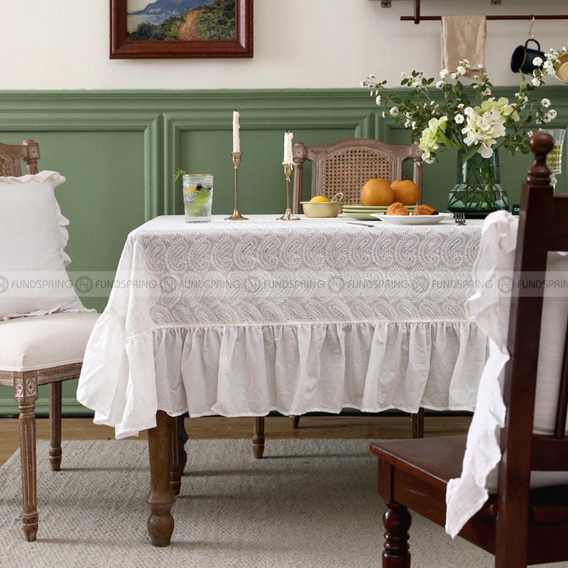 Anernou Tablecloth Minimalist White Lace Embroidered Tablecloth