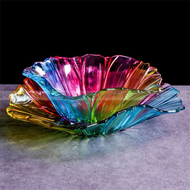 Glass Elegance: Modern Living Room Fruit Plate Large Size Petal Shape Plate