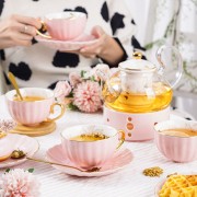 Pumpkin Teapot Set with Infuser and Warmer Ladies Pink Glass Bone China Tea Set - 10 Pcs Pumpkin Teapot Set with Infuser and Warmer Ladies Pink Glass Bone China Tea Set - 10 Pcs