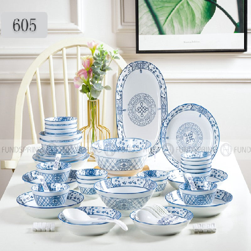 Japanese Ceramic Dinner Set Blue and White Dinnerware Set 46-Piece