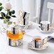 Bone China Tea Set with Infuser and Warmer, Marble Pattern, Glass Teapot and Tea Cups with Saucers - Set of 10