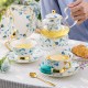 Elegant Bone China Tea Set with Glass Teapot, Infuser, Warmer, Coffee Cups, and Saucer - 10 Pieces