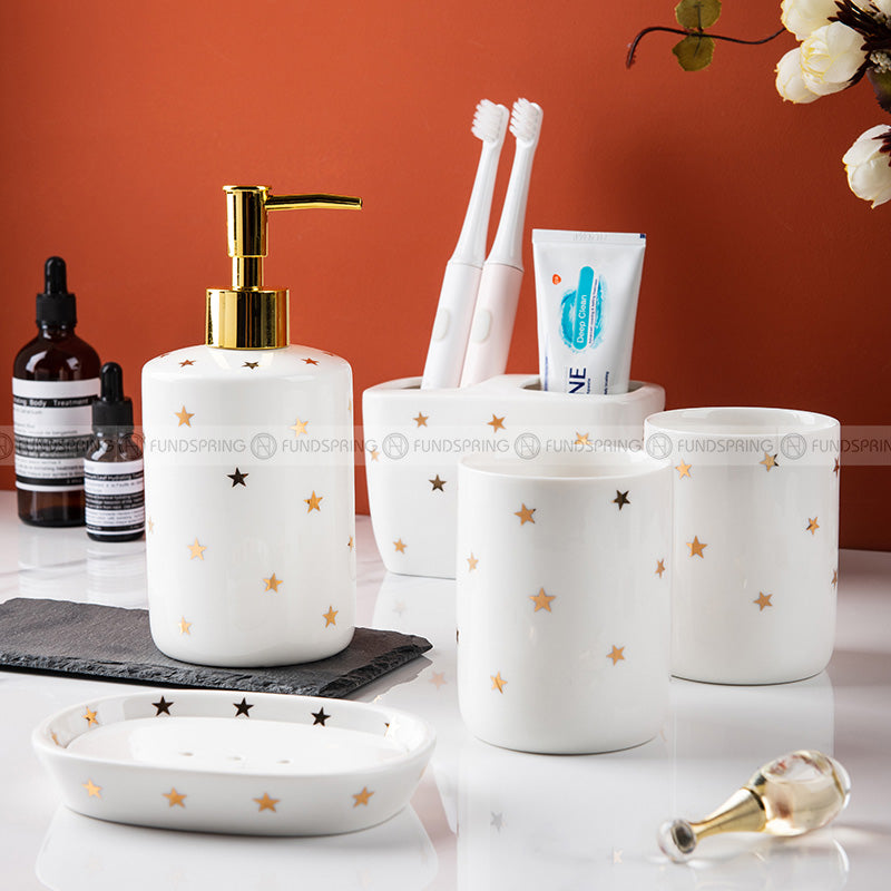 Minimalism White Star Pattern Wash Set Ceramic Bathroom Accessories Set