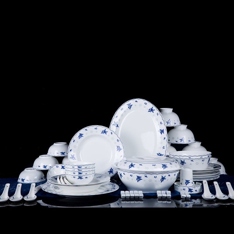 Love Of Crystal Tableware Blue and White Ceramic Dinnerware Set 46 Pcs
