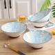 Winter Blossom Harmony: Set of 4 Ceramic Underglaze Bowls, 8 Inches, Snow Sakura Vertical Pattern