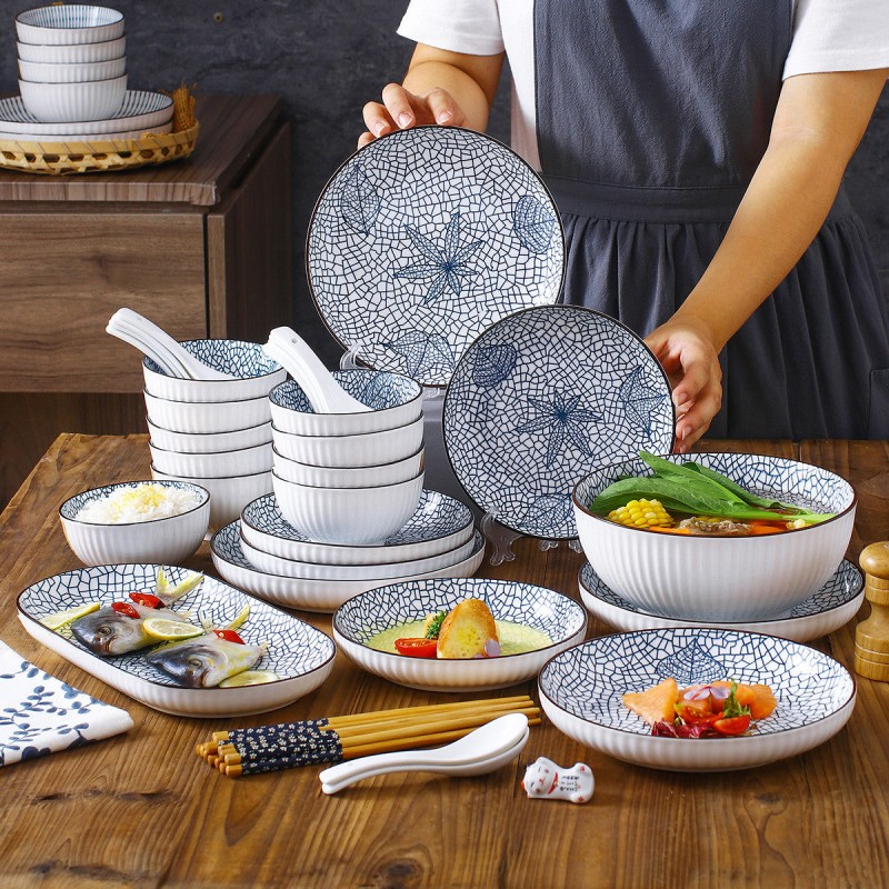 Harmony in Design: 40-Piece Vertical Pattern Underglaze Ceramic Dinnerware Set