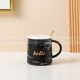 뚜껑과 스푼이 있는 북유럽 영어 단어 대리석 세라믹 머그컵 커피 컵