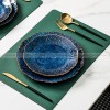 Ceramic Dinner Plate Creative Blue Steak Plate Petal Edge Plate 8" and 10" Set of 2