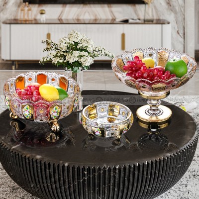 Crystal Elegance: Enamel Fruit Plate with High Foot - Table Decoration Ornaments Crystal Elegance: Enamel Fruit Plate with High Foot - Table Decoration Ornaments