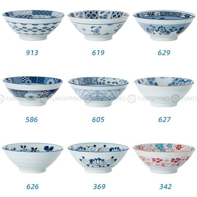 Blue and White Under Glazed Ceramic Bowl Japan Style 7.5" Set of 4 Blue and White Under Glazed Ceramic Bowl Japan Style 7.5" Set of 4