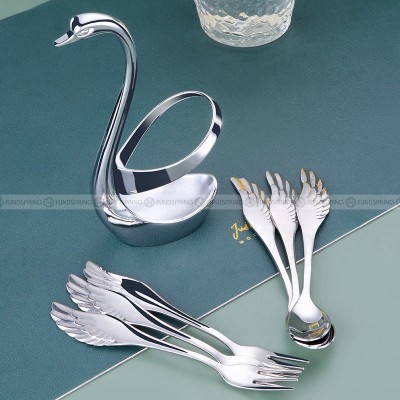 Stainless Steel Cutlery Set Swan Holder Fruit Fork Coffee Spoon Stainless Steel Cutlery Set Swan Holder Fruit Fork Coffee Spoon