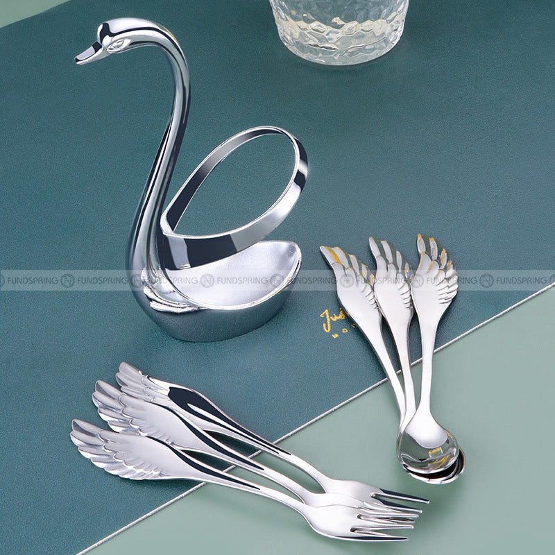 Stainless Steel Cutlery Set Swan Holder Fruit Fork Coffee Spoon