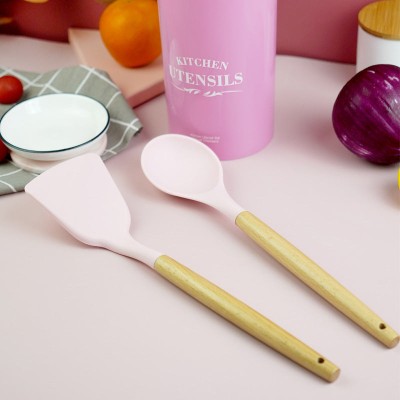 Sophisticated Silicone Kitchenware Set with Wooden Handles for Culinary Excellence Sophisticated Silicone Kitchenware Set with Wooden Handles for Culinary Excellence