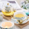 Elegant Bone China Tea Set with Glass Teapot, Infuser, Warmer, Coffee Cups, and Saucer - 10 Pieces