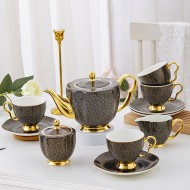 Gold Gilded Bone China Tea Set with Black Gold Infinite Grid Coffee Set Tea Set with Pot 15 Pcs Gold Gilded Bone China Tea Set with Black Gold Infinite Grid Coffee Set Tea Set with Pot 15 Pcs