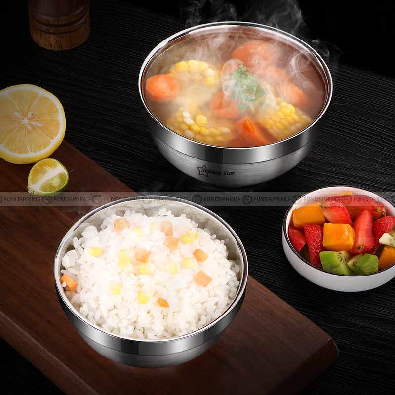 Durable 304 Stainless Steel Bowl Double-layer Heat Insulation Bowl