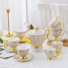 Bone China Coffee and Tea Set Gold Gilded Elegant Grey and Gold Infinite Grid - 15 Pieces