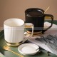 Nordic Black And White Ceramic Tea Coffee Cup Gold Rim Mug With Lid 400ml