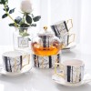 Bone China Tea Set with Infuser and Warmer, Marble Pattern, Glass Teapot and Tea Cups with Saucers - Set of 10