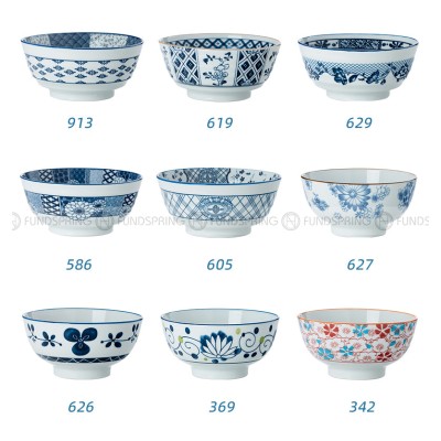 Blue and White Ceramic Bowl Under Glazed Japan Style 6" Bowl Set of 4 Blue and White Ceramic Bowl Under Glazed Japan Style 6" Bowl Set of 4